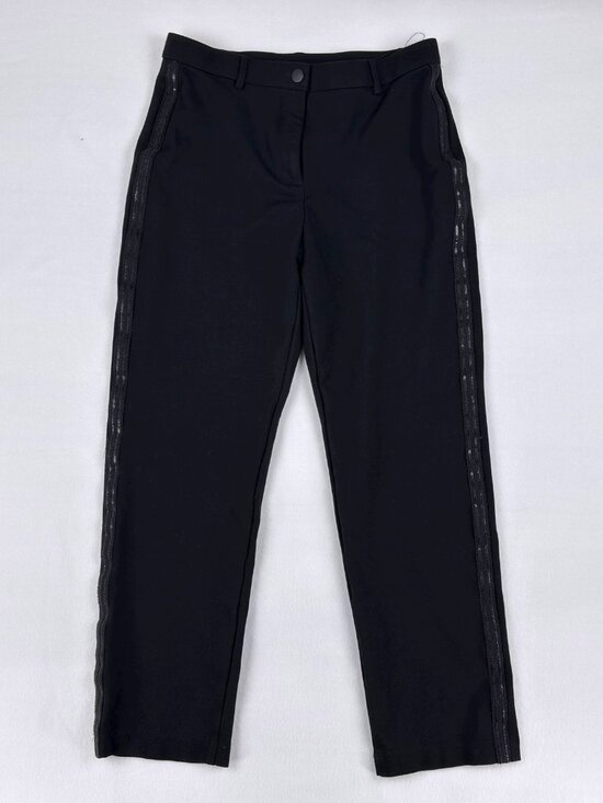 TanJay Black Ankle Pants Size 10 Straight Leg Sequin Tuxedo Side Stripe - Picture 1 of 8